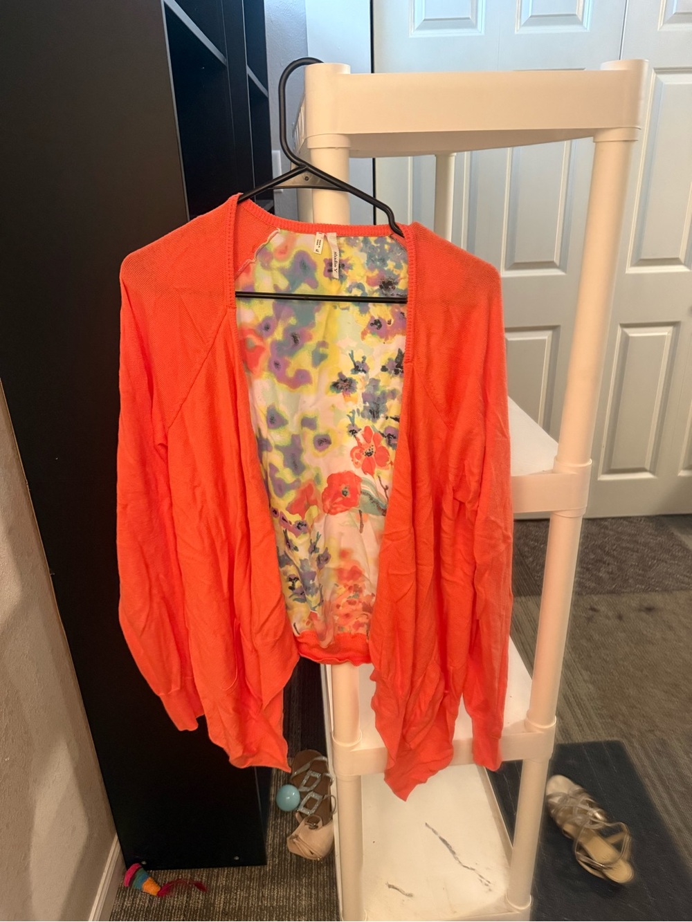 Studio Y Bright Coral Open-Front Cardigan with Floral Lining